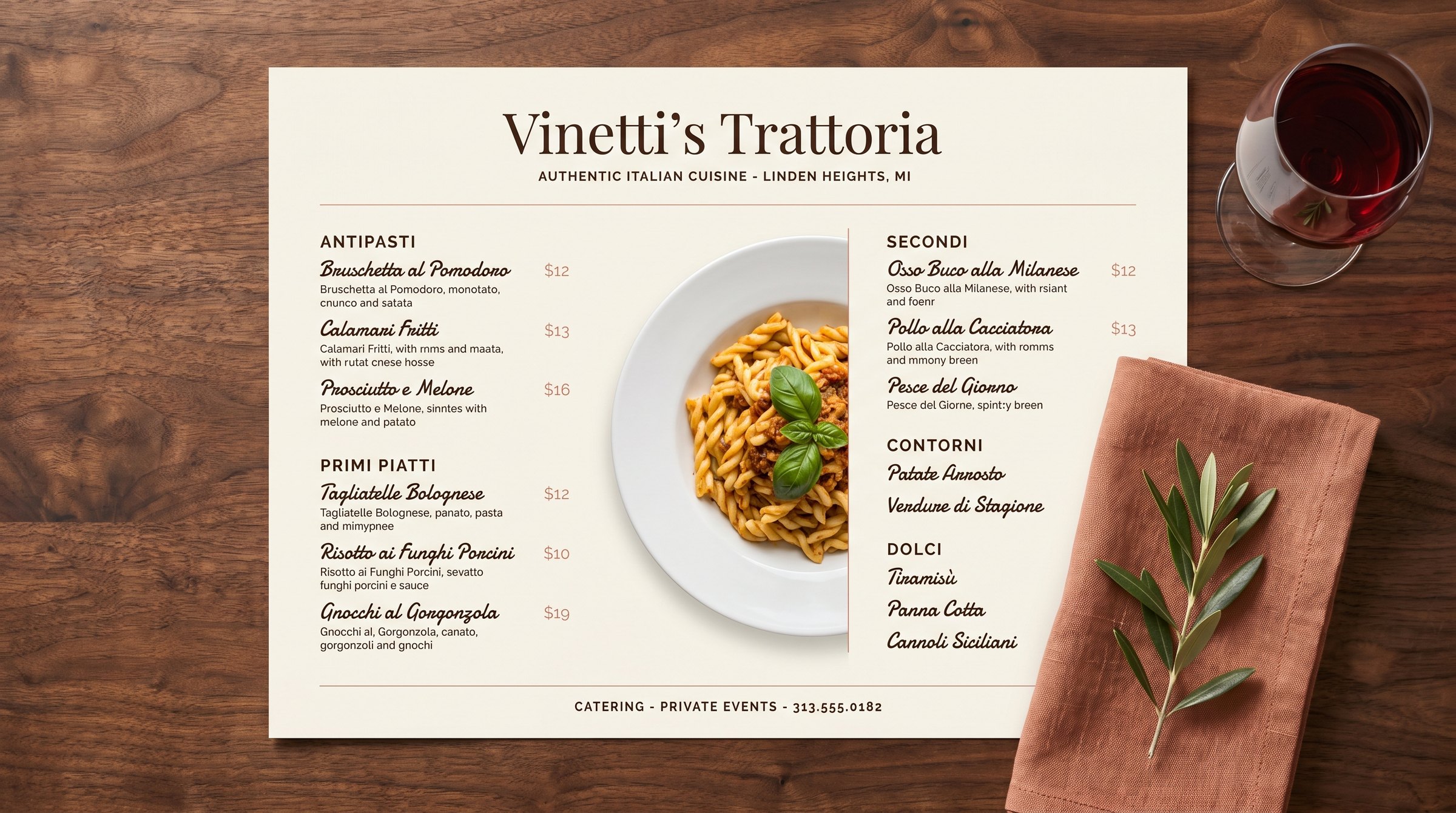 Vinetti's Trattoria menu redesign